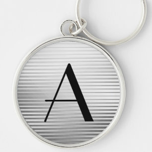 Monogram Art Deco Silver Satin Rand Rund Silverfärgad Nyckelring