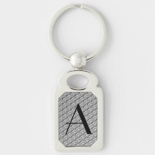 Monogram Art Deco Silver Wave Mönster Rektangulärt Silverfärgad Nyckelring