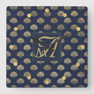 Monogram ART DECO-Snäckor Nyfödda Guld Fyrkantig Klocka