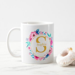 Monogram Art I Förgylld initial och akvarellros Kaffemugg