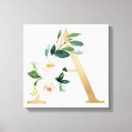 Monogram Art Print, Blommigt Brev A, Bröllop Gift Canvastryck
