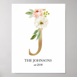 Monogram Art Print, Brev J, Bröllop, Nursery Poster