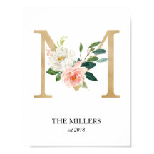 Monogram Art Print, Brev M, Bröllop, Nursery