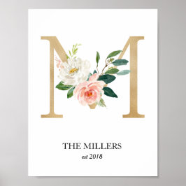 Monogram Art Print, Brev M, Bröllop, Nursery Poster