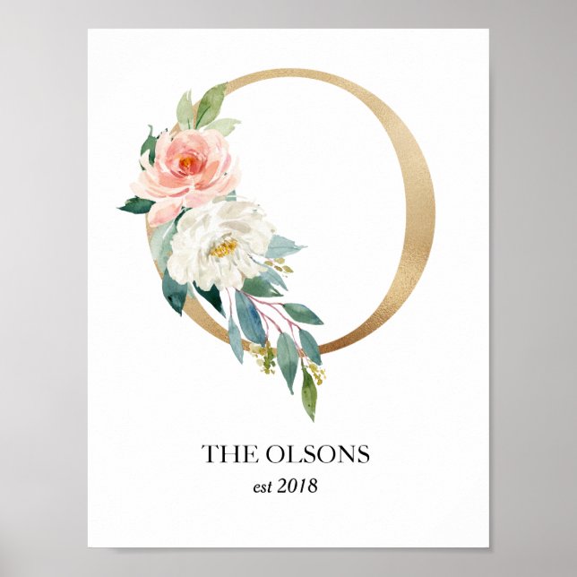 Monogram Art Print, Brev O, Bröllop, Nursery Poster (Framsidan)