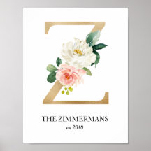 Monogram Art Print, Brev Z, Bröllop, Nursery