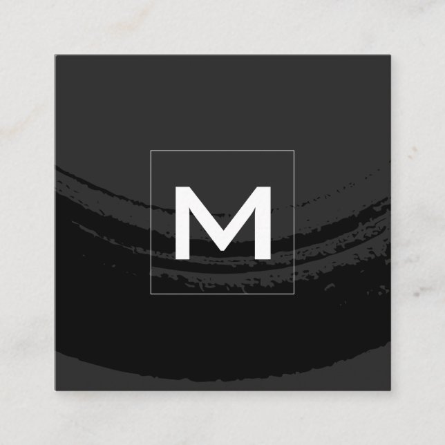 Monogram Artistic Brushed Black Fyrkantigt Visitkort (Framsida)