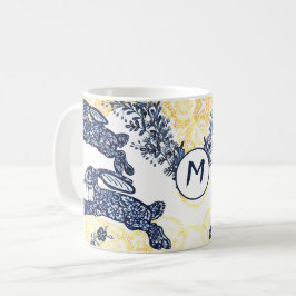 Monogram Asian Blue White Guld Rabbit Chinoiserie Kaffemugg