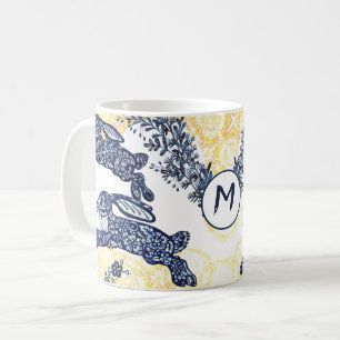 Monogram Asian Blue White Guld Rabbit Chinoiserie Kaffemugg