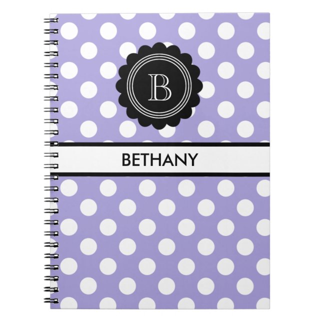 Monogram Aura Indigo och Black Polka Dot Anteckningsbok (Framsidan)
