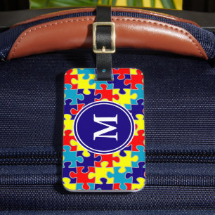Monogram Autism Acceptans Aspergers Pusselmönster Bagagebricka