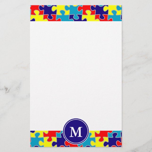 Monogram Autism Awareness Aspergers Puzzle Mönster Brevpapper (Framsida)