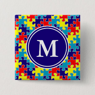 Monogram Autism Awareness Aspergers Puzzle Mönster Knapp
