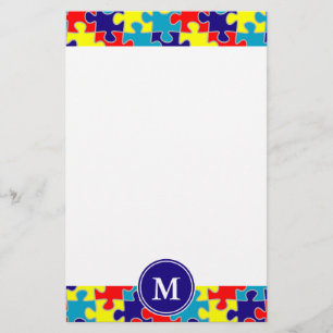 Monogram Autismmedvetenhet Aspergers Pusselmönster Brevpapper