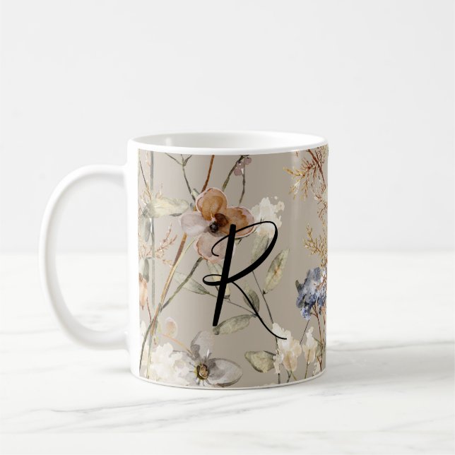 Monogram Autumn Wildblommor Watercolor Mugg (Vänster)
