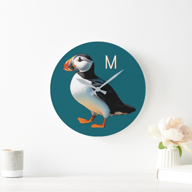 Monogram av atlantisk puffin Coastal Wildlife Sea  Stor Klocka (Hem)