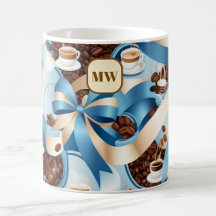 Monogram av blått band med elegant
