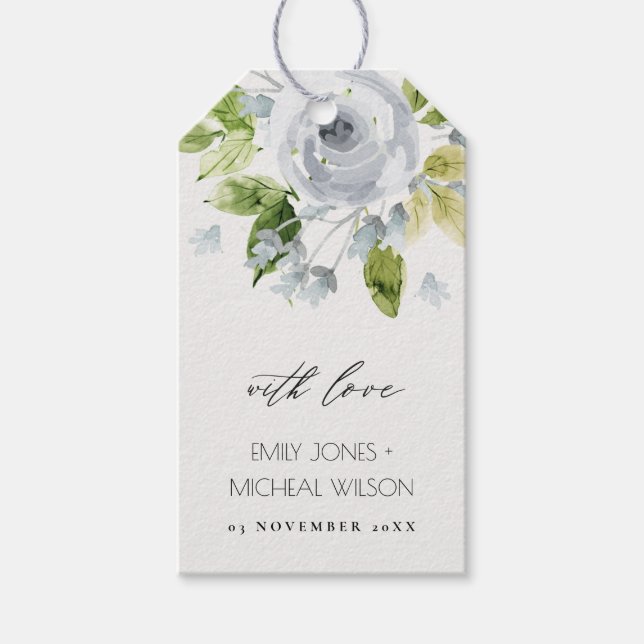 MONOGRAM AV BLOMMIGT AV VATTENFÄRGSVÄTSKA PRESENTETIKETT (Framsidan)