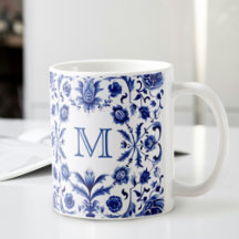 monogram av deltblå design