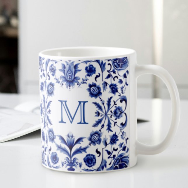 monogram av deltblå design kaffemugg (Skapare uppladdad)