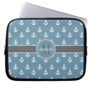 Monogram av den vita Frakten Himlar Blue Grått Laptop Sleeve