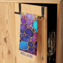 Monogram av färgade bläck-vattenfärger kökshandduk