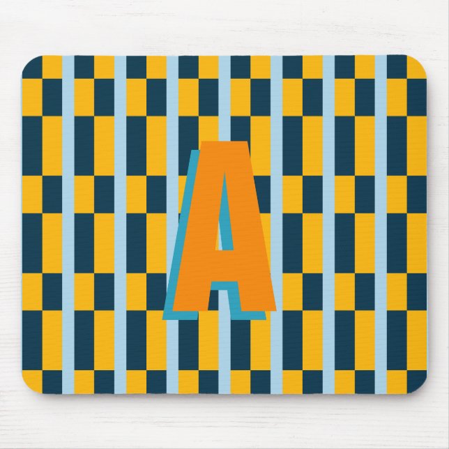 Monogram av färgat plaid musmatta (Framsidan)