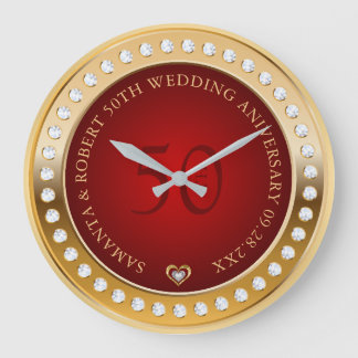Monogram av guld och Röda vita diamanter Stor Klocka