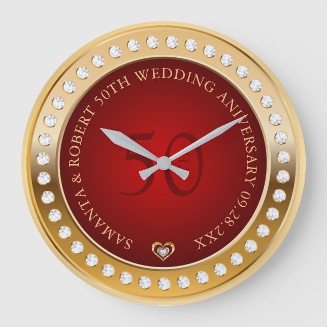 Monogram av guld och Röda vita diamanter Stor Klocka (Framsida)