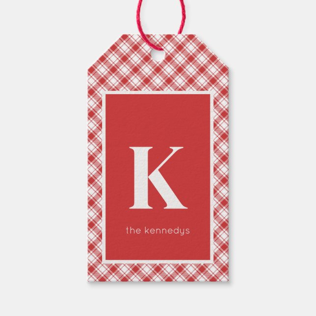Monogram av land Rustic Red & White Play Presentetikett (Framsidan)