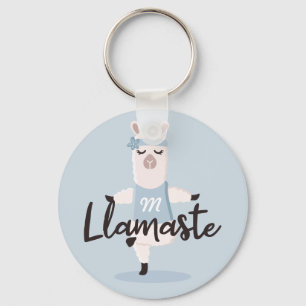 Monogram av Llamastes Cute Blue Llama Yoga-tecken Nyckelring