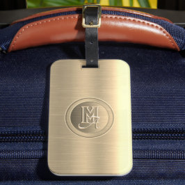Monogram av metallisk Guld Steel Engraved Bagagebricka