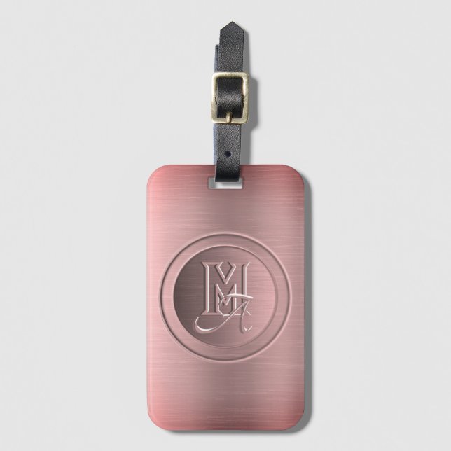 Monogram av metallisk Rosa Steel Engraved Monogram Bagagebricka (Framsida vertikal)