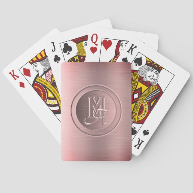 Monogram av metallisk Rosa Steel Engraved Monogram Casinokort (Baksidan)