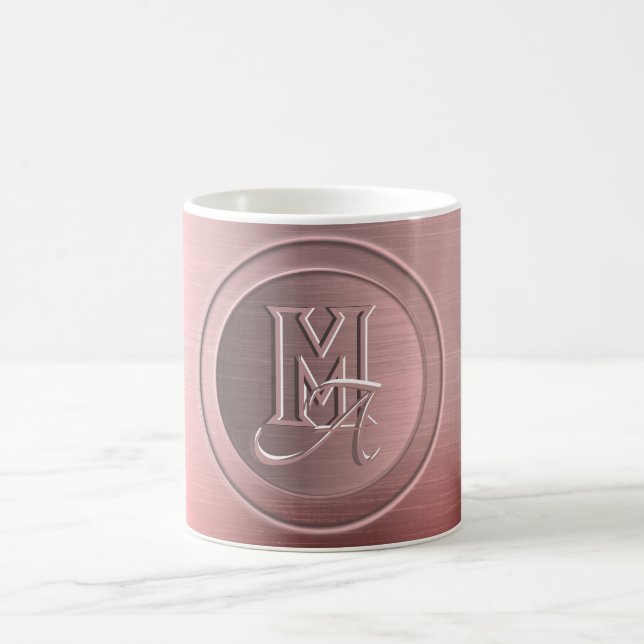 Monogram av metallisk Rosa Steel Engraved Monogram Kaffemugg (Center)