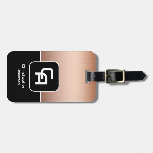 Monogram av metallkoppar bagagebricka (Horisontell Framsida)