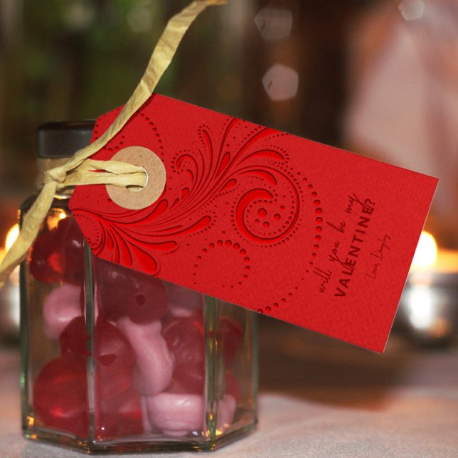 Monogram av monokromatisk rött snurra presentetikett (Skapare uppladdad)