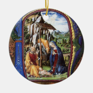 MONOGRAM AV NATIVITETSCHRISTMAS PARCHMENT JULGRANSPRYDNAD KERAMIK