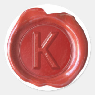 Monogram av säl vax - rött - Fet K - Runt Klistermärke