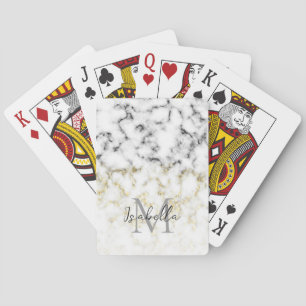 Monogram av svart och vit marmor gnistra i guld casinokort