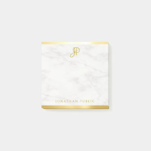 Monogram av vit marmor Guld Post-it Block