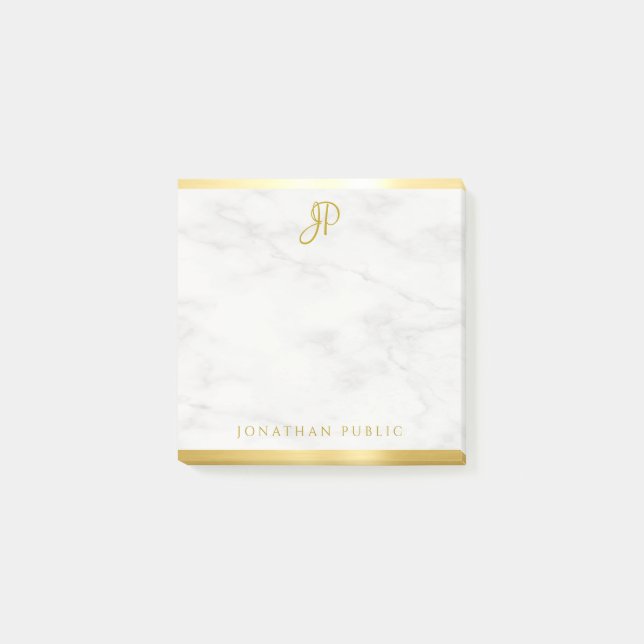 Monogram av vit marmor Guld Post-it Block (Framsida)