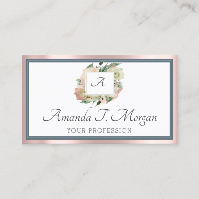 Monogram avtalskort Ro Greenery Dusty Blue Visitkort (Framsida)