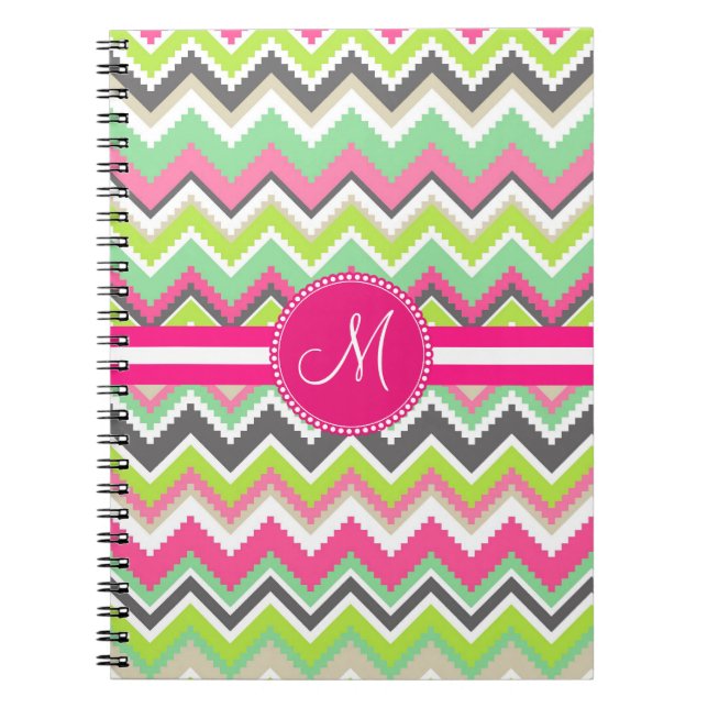 Monogram Aztec Andes Tribal Mountains Chevron Anteckningsbok Med Spiral (Framsidan)