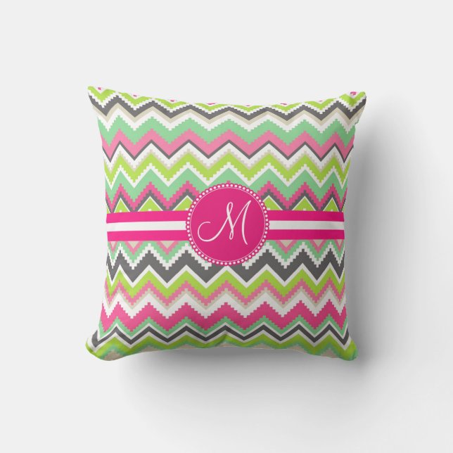 Monogram Aztec Andes Tribal Mountains Chevron Kudde (Framsida)