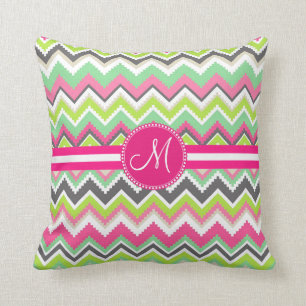 Monogram Aztec Andes Tribal Mountains Chevron Kudde