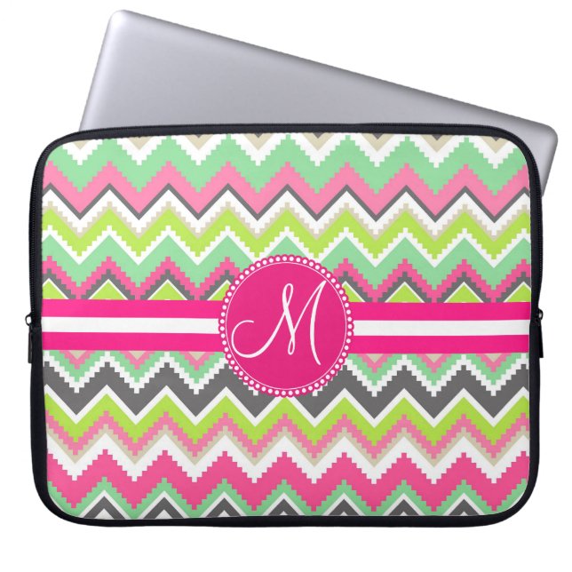 Monogram Aztec Andes Tribal Mountains Chevron Laptop Sleeve (Framsidan)