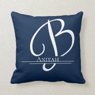 Monogram B Blue White Namn Dekorativ kudde
