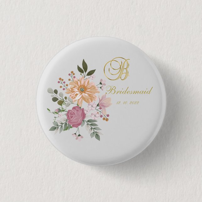 Monogram B Bridesmaid Button Knapp (Framsida)