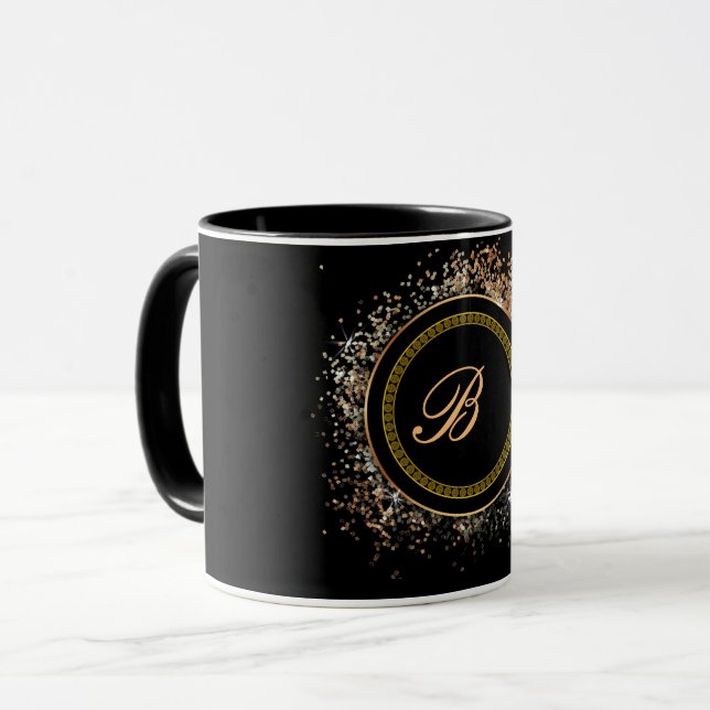 Monogram B guld på svart Mugg (Framsida vänster)
